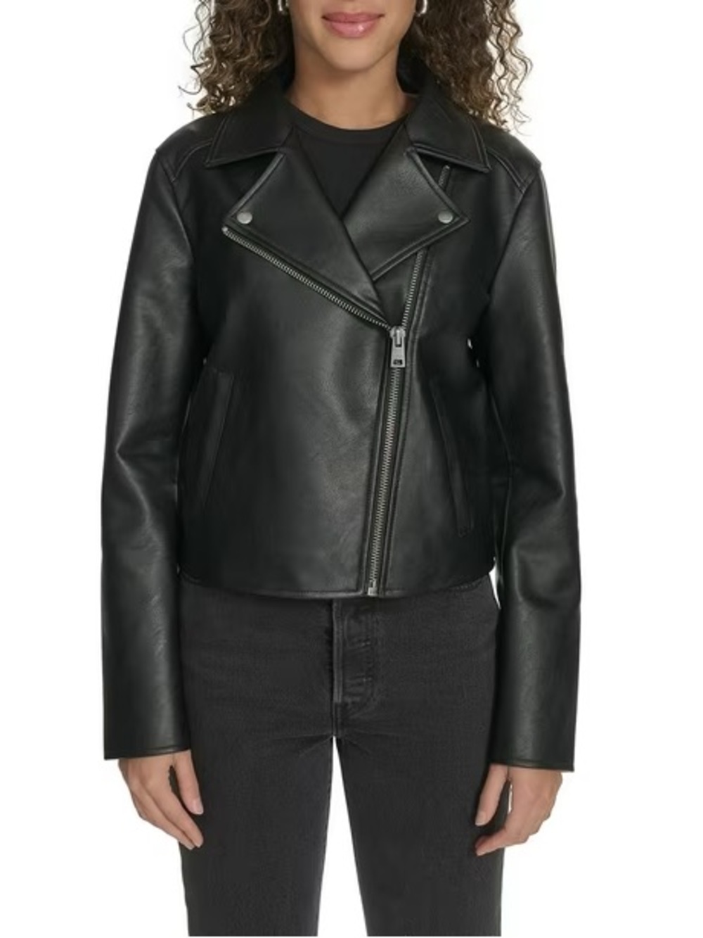 Levi's Black Moto faux Leather Jacket Coat Large zip up asymmetrical